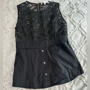 Veronica Beard black blouse with lace detail
